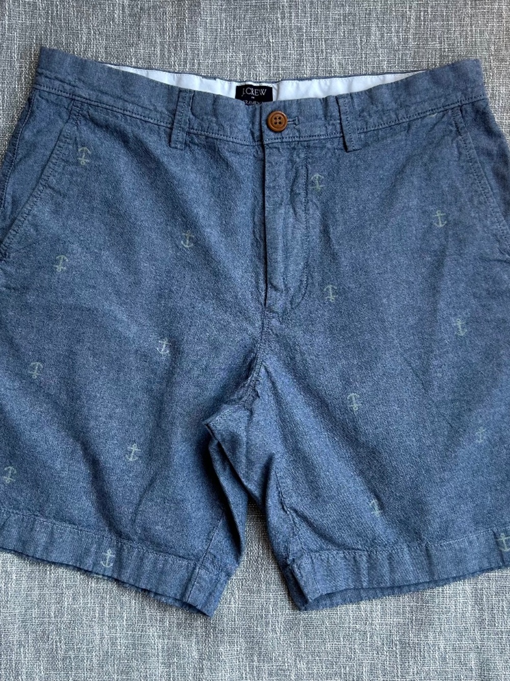 J.Crew Factory Men's Gramercy Blue Chambray Cotton Anchor Shorts 32W - Coastal!